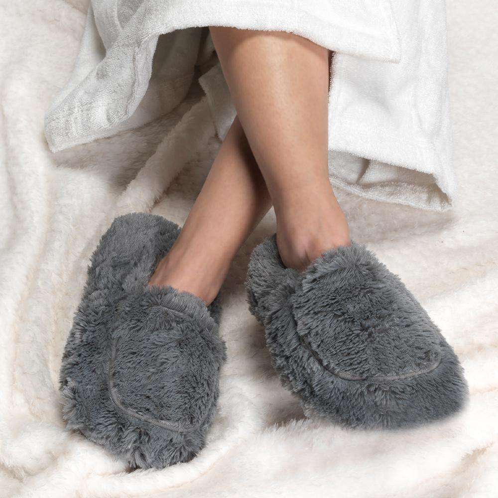 Image 92: Gray Warmies Slippers: Cozy microwavable comfort from Warmies USA.